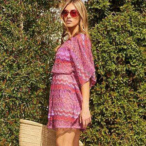 Trina Turk Athena Belted Caftan Lace Crocheted Swim Beach Cover-Up Size S-M